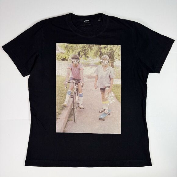 DIESEL T JOE RV Mens Sz M T Shirt Short Sleeve Crew Neck Tee Summer Casual Black - Picture 1 of 8